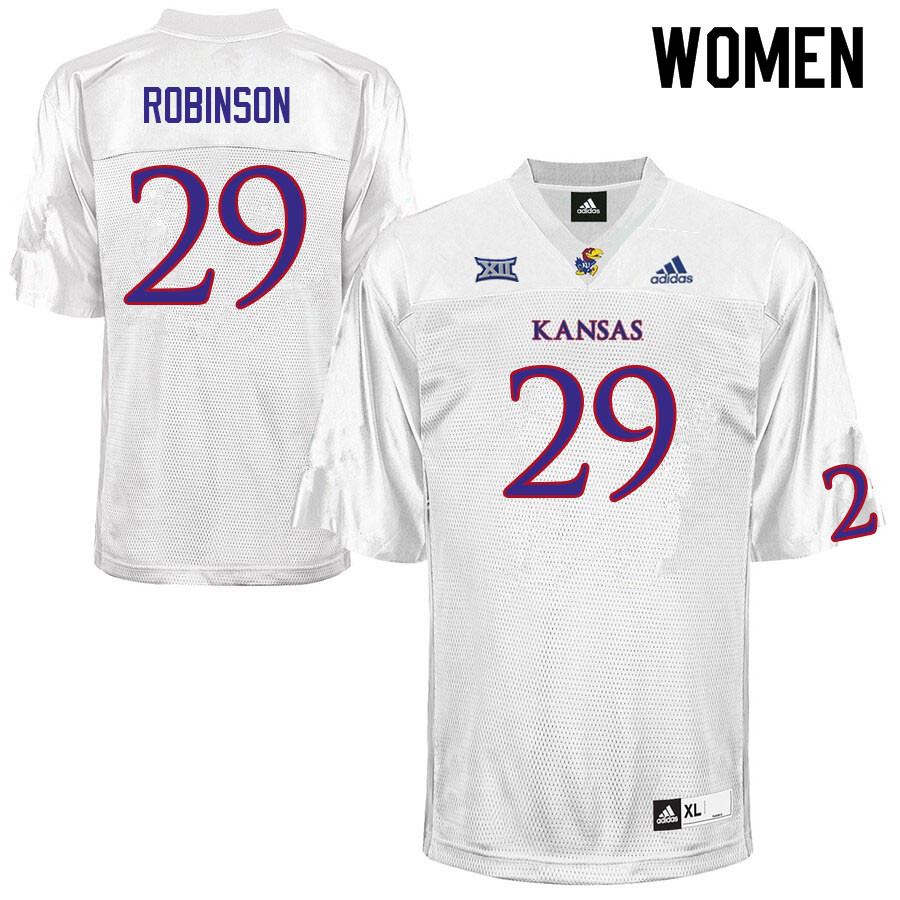 Women #29 Jaden Robinson Kansas Jayhawks College Football Jerseys Sale-White - Click Image to Close